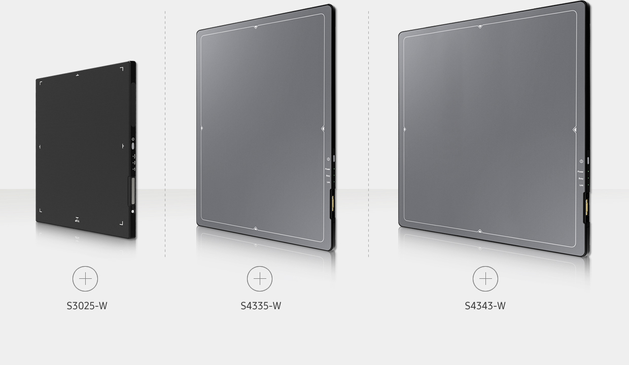 Drei Detektoren von Samsung in unterschiedlichen Größen.