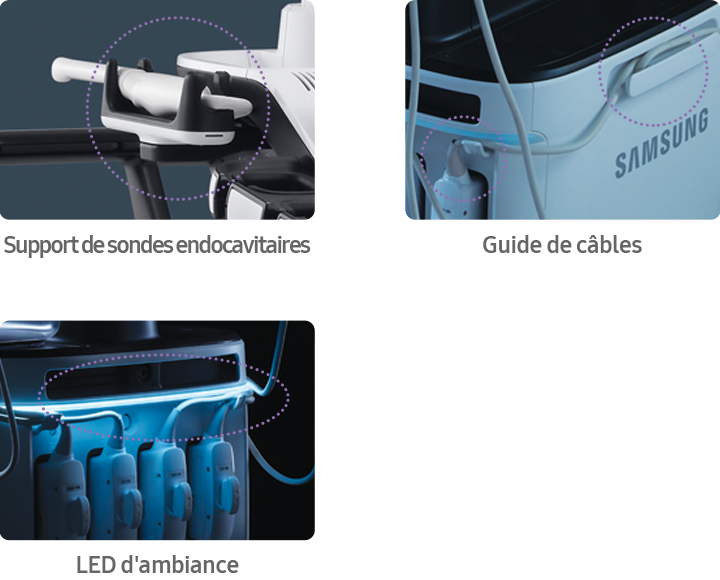 Support de sondes endocavitaires, Guide de câbles, LED d'ambiance