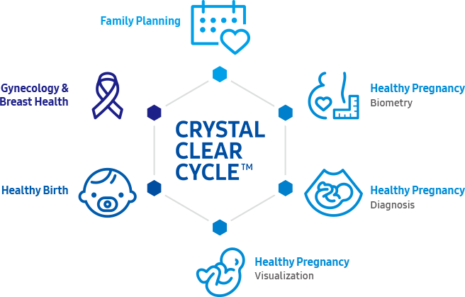 Esagono rappresentante la soluzione integrata per i problemi della salute femminile (Crystal Clear Cycle™)