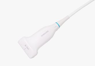 Samsung LM2-18 linear ultrasound transducer with S-Vue Transducer™ technology, designed for abdomen, musculoskeletal, obstetrics, pediatric, small parts, thoracic, and vascular imaging