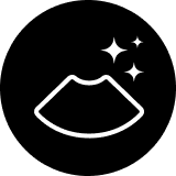 Icon of an ultrasound probe with sparkles, symbolizing leading-edge imaging quality