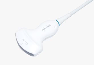 Samsung CA1-7S curved ultrasound transducer with S-Vue Transducer™ technology, designed for abdomen, gynecology, musculoskeletal, obstetrics, pediatric, thoracic, urology, and vascular imaging