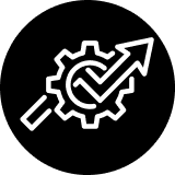 Icon of a gear with an upward arrow, symbolizing efficient workflow and improved productivity
